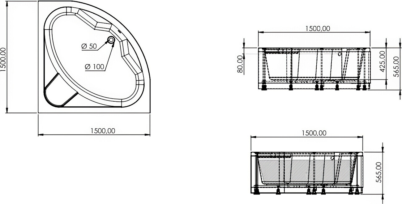 Ванна акриловая угловая 150x150 см белая Artemis Zeugma - изображение 2