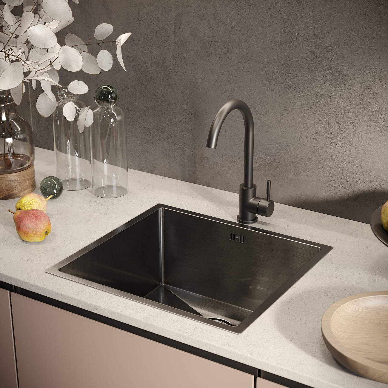 Мойка кухонная прямоугольная металлическая вороненая сталь Domaci "Равенна" DMG4844 - изображение 4