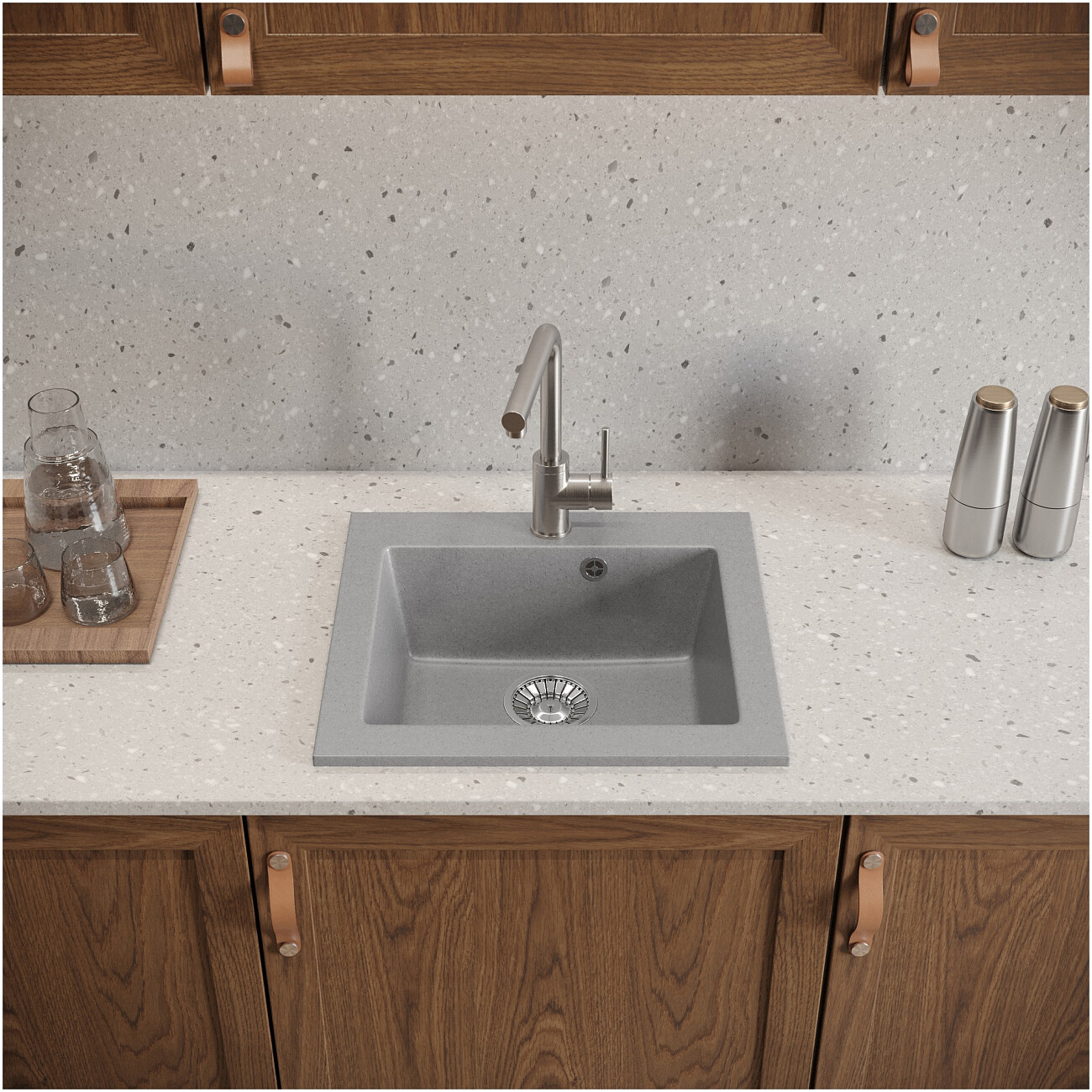 Мойка кухонная светло-серая Domaci "Болонья" М-35-006 - изображение 7