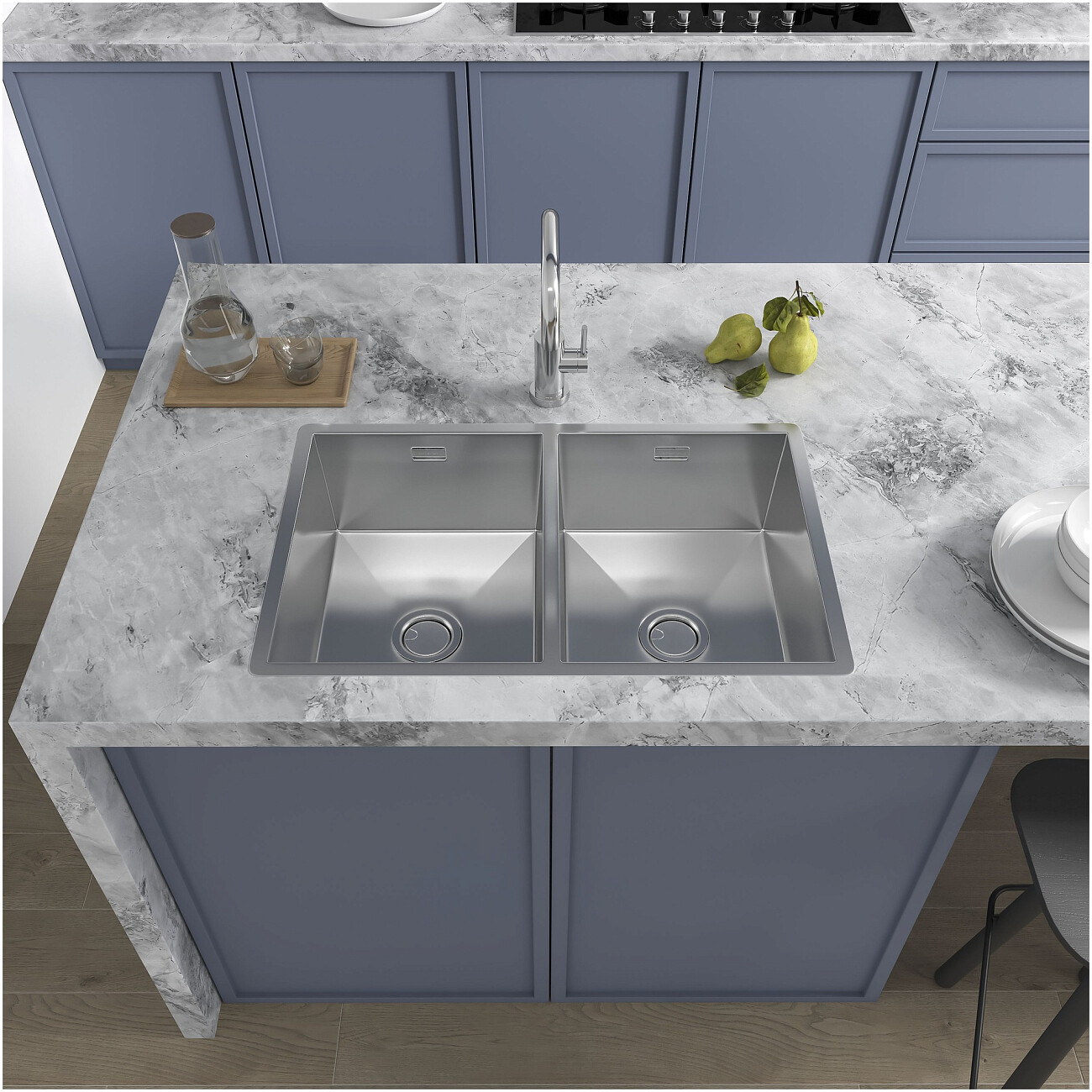 Кухонная мойка двойная из нержавеющей стали 44х70 см сталь Reflexion Garda RX2170SS - изображение 8