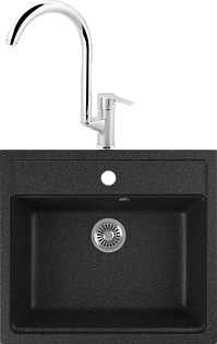 Мойка кухонная черная Domaci &quot;Бьелла&quot; DMC-06 со смесителем Mega Snow MG-SH03