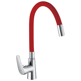 Смеситель для кухни однорычажный красный, хром D-Lin D155302-4