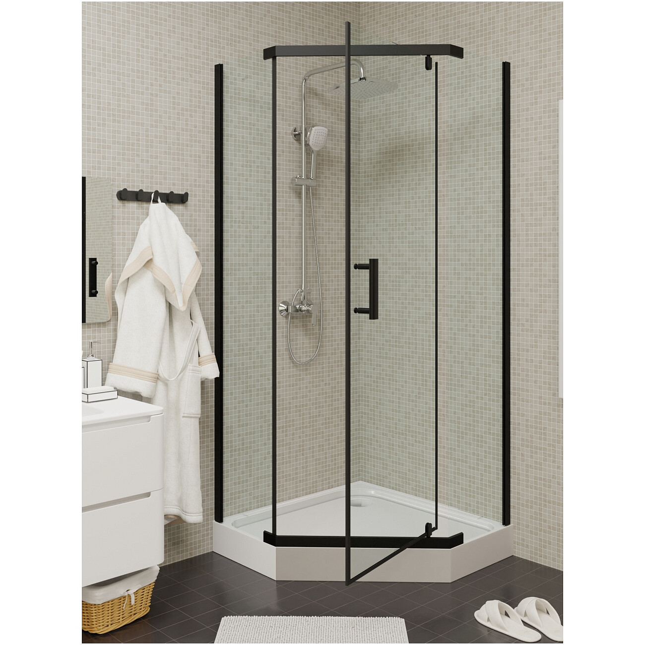Душевой уголок с поддоном 90х90 см белый, черный, прозрачный Parly ZPE911BE - изображение 3