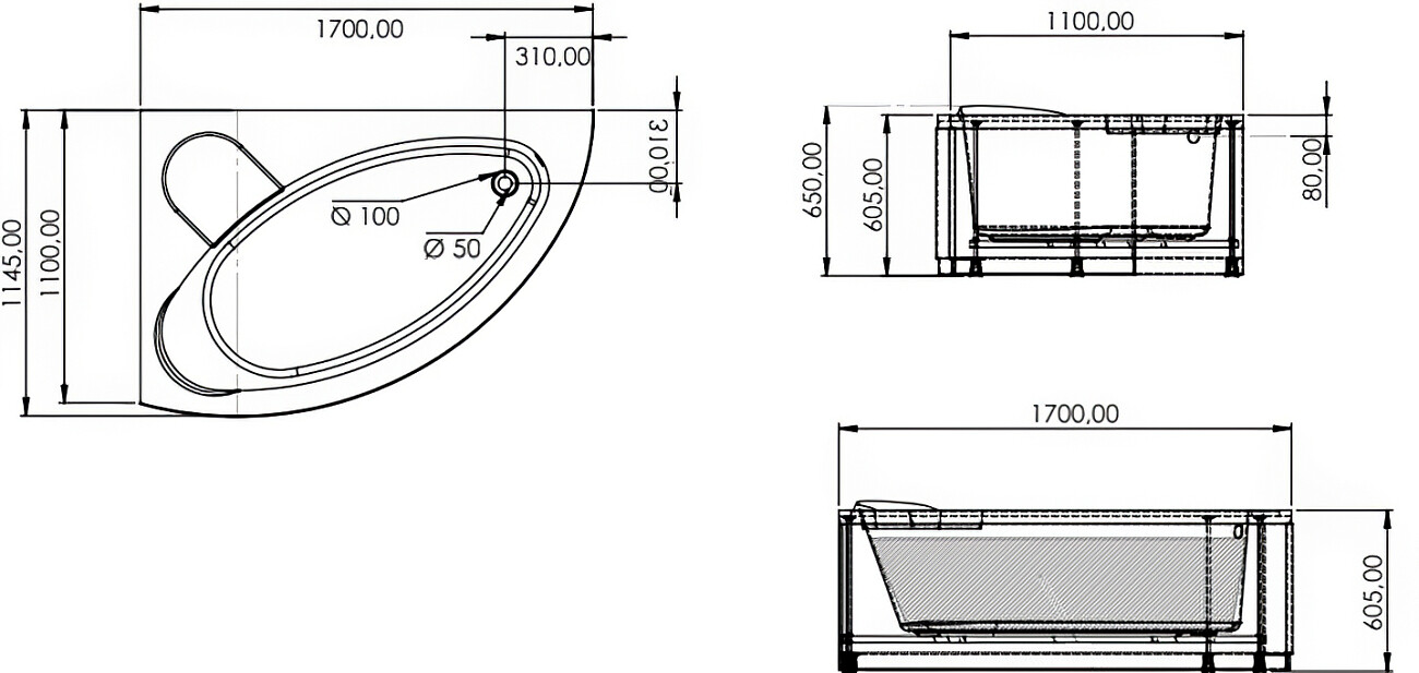 Ванна акриловая угловая левая 110х170 см белая Artemis Antiphos L 10320702501028 - изображение 2