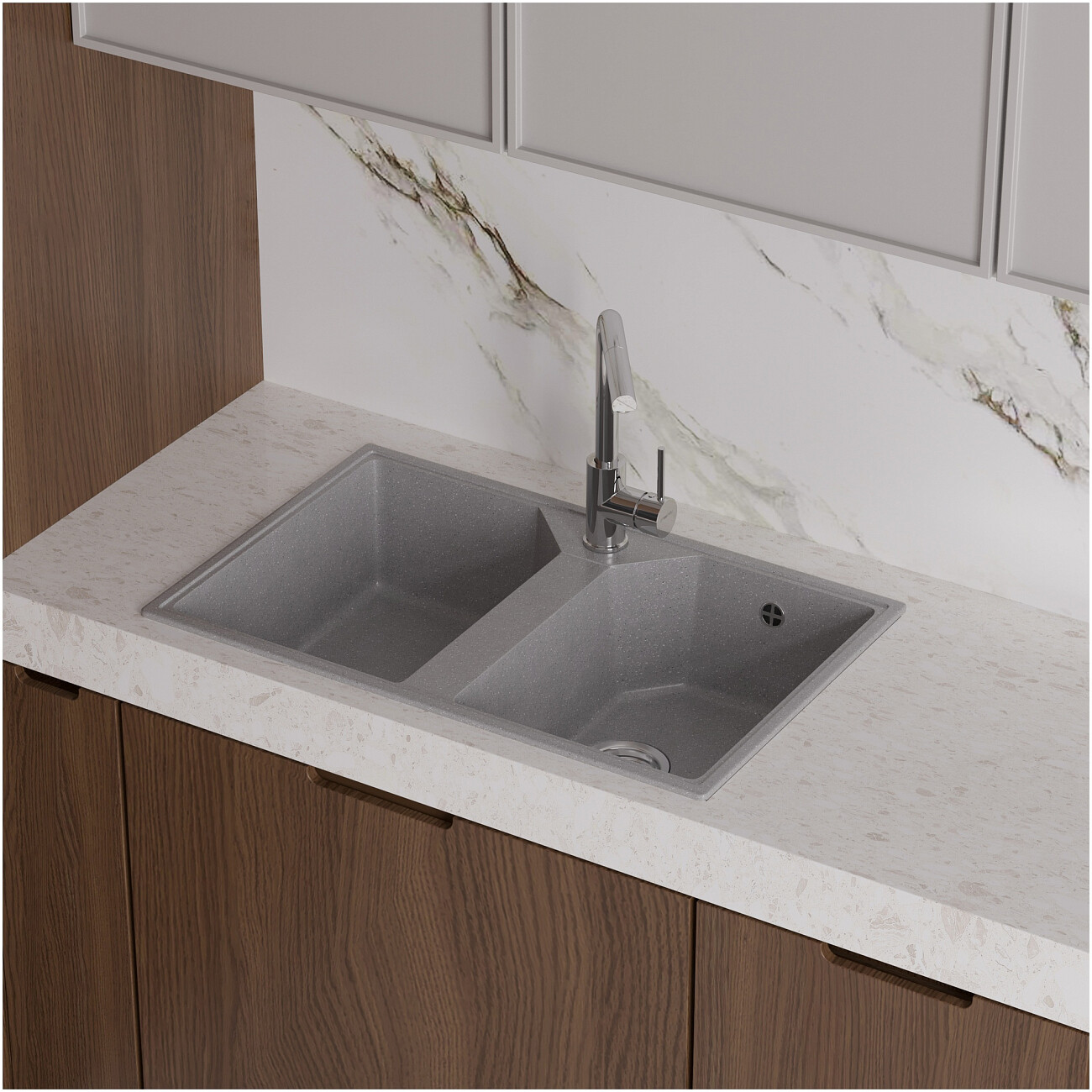 Мойка кухонная из искусственного мрамора двойная серая Domaci "Палермо" PR-770-003 - изображение 8