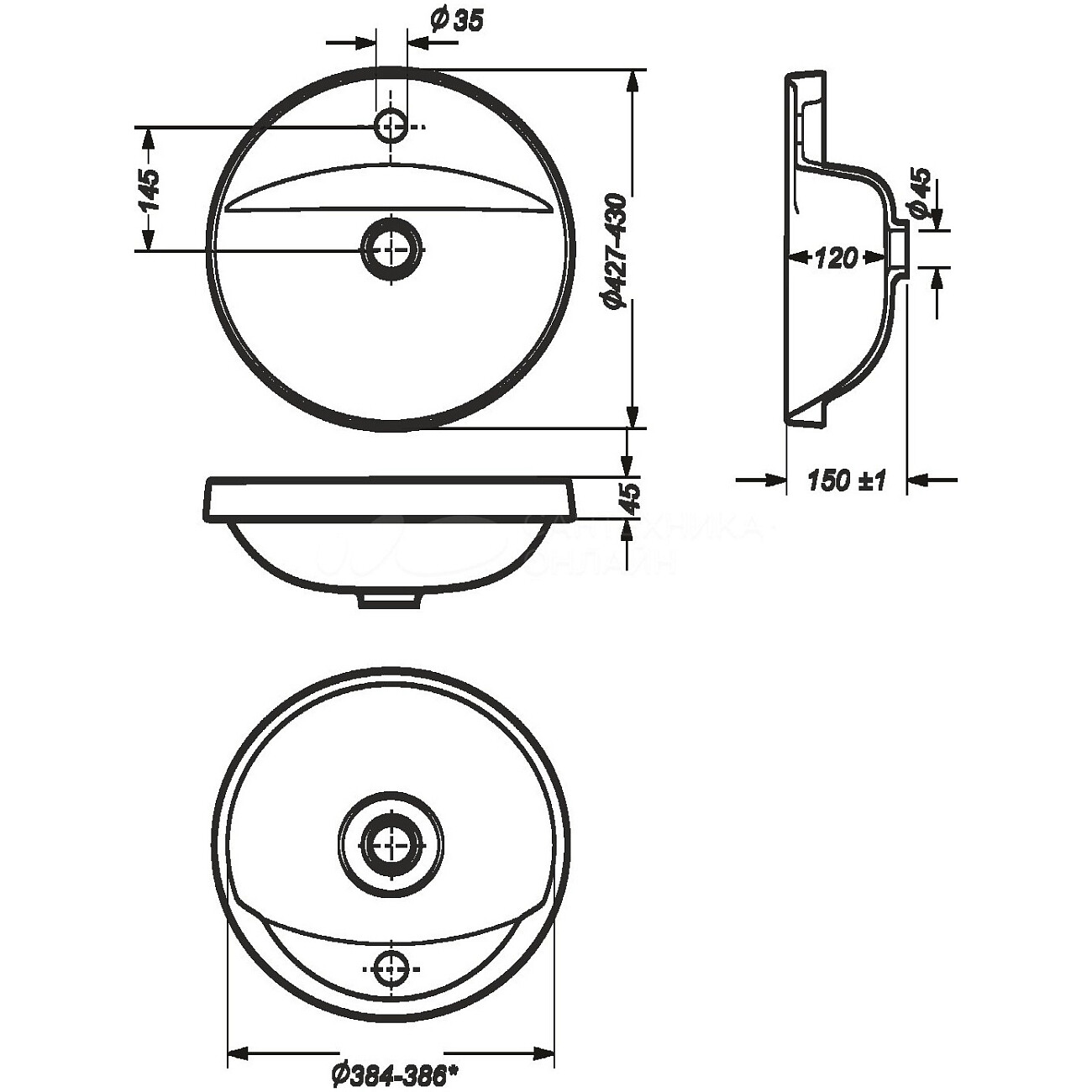 Раковина встраиваемая фарфоровая круглая 43 см белая Sanita Art Inside ART43SLWB01I - изображение 6