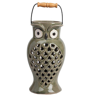 Подсвечник-фонарь керамический серо-зеленый "Сова" Revision